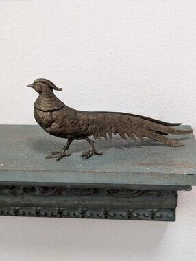 Vintage MCM Patina HTF Male Pheasant Bird Figurine 12" Silverplated Silver-toned